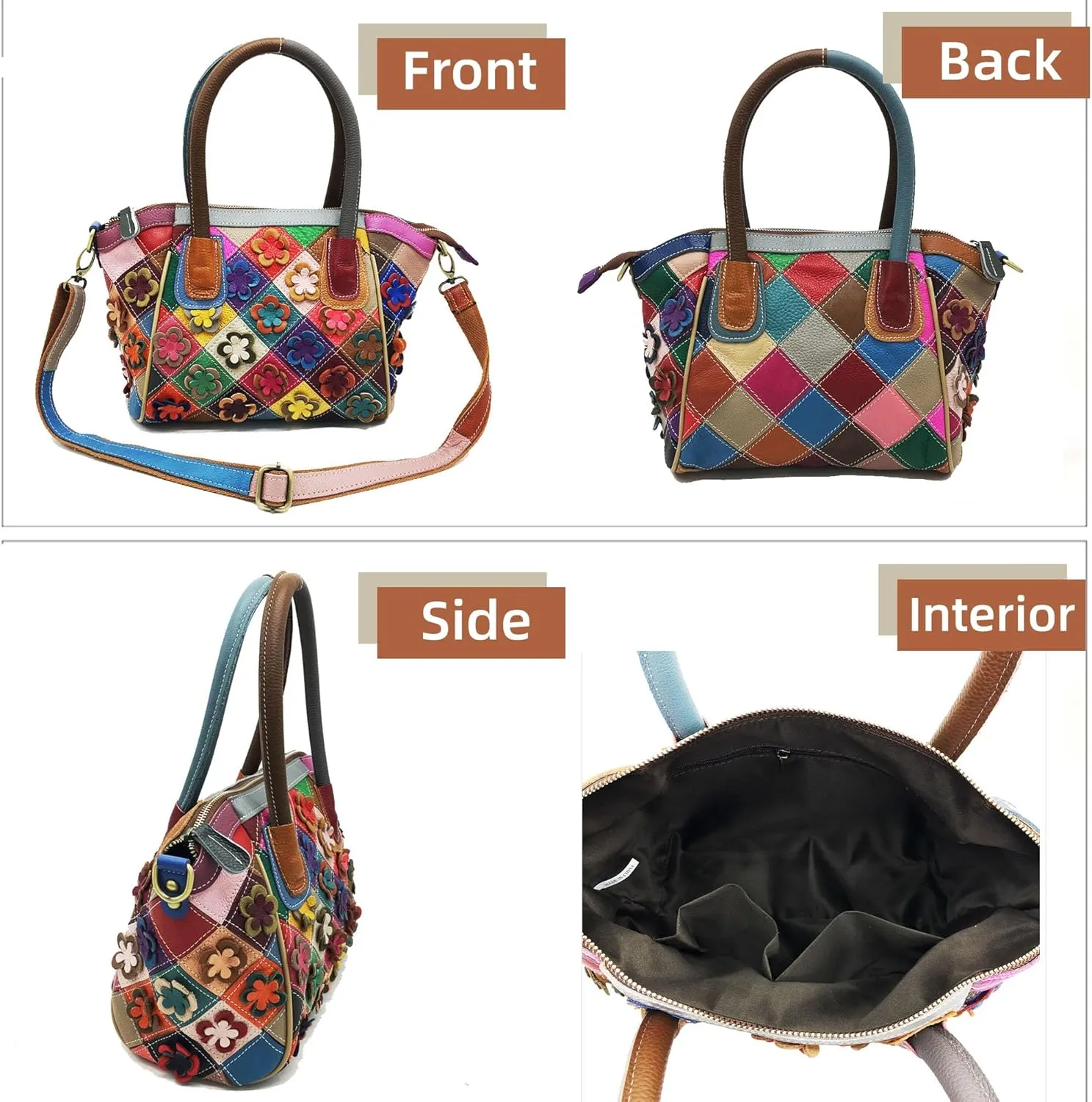 Handmade Cowhide Multi-color Block Random Stitching Unique Style Women's Bag - Crossbody, Shoulder and Handheld