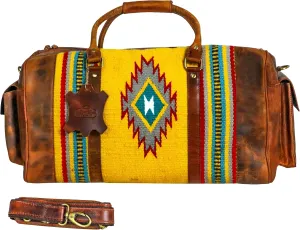 Handmade Duffle Bag leather heavy duty Airplane Overnight Luggage Carry On Unisex Travel Rug Bag Wollen Bag Gift for His/Her 20 x 10 x 10 inches. (Rug Duffle Bag Design_02)