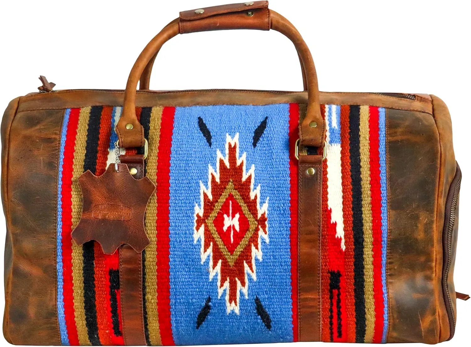 Handmade Duffle Bag leather heavy duty Airplane Overnight Luggage Carry On Unisex Travel Rug Bag Wollen Bag Gift for His/Her 20 x 10 x 10 inches. (Rug Duffle Bag Design_04)