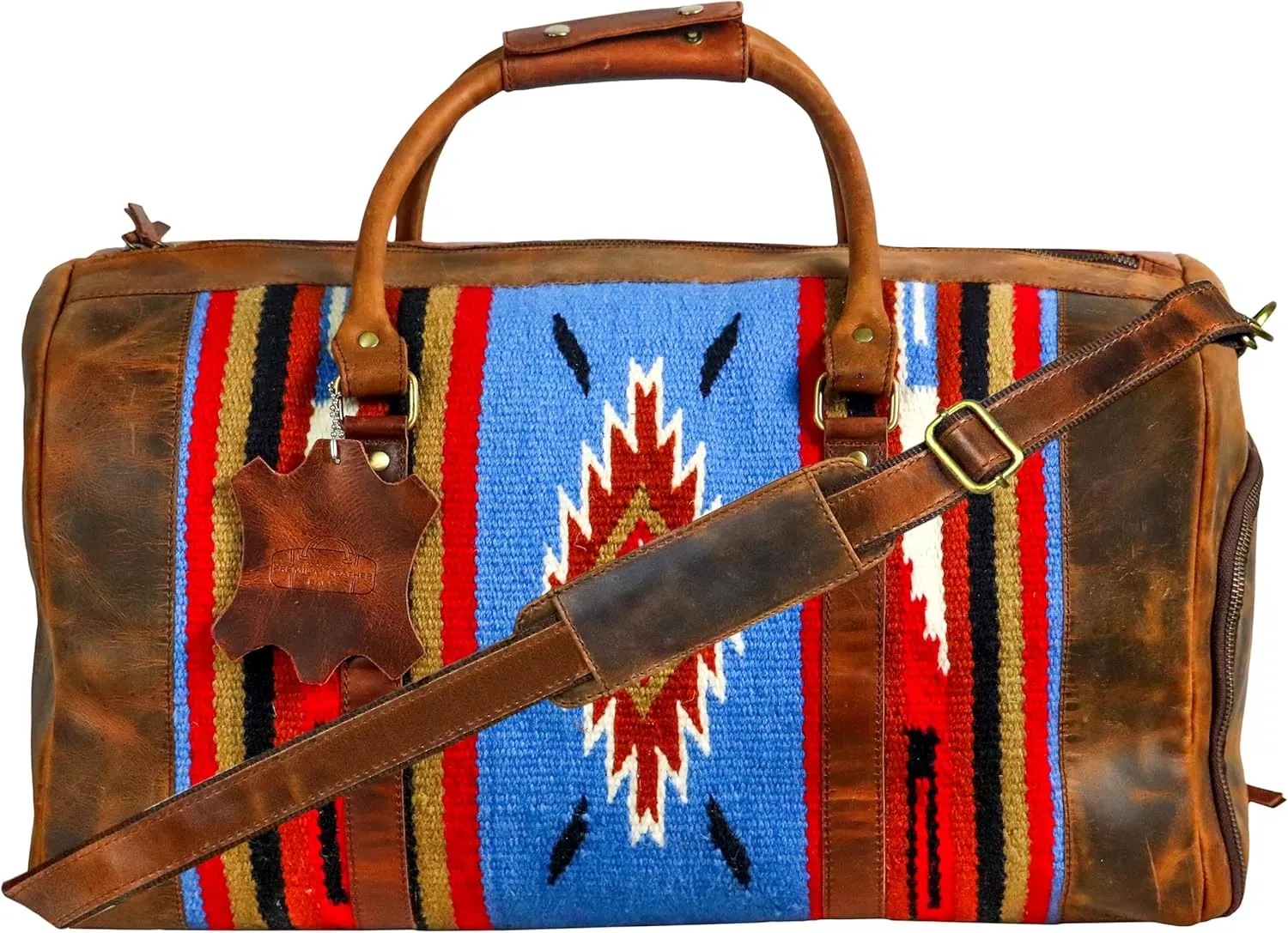 Handmade Duffle Bag leather heavy duty Airplane Overnight Luggage Carry On Unisex Travel Rug Bag Wollen Bag Gift for His/Her 20 x 10 x 10 inches. (Rug Duffle Bag Design_04)