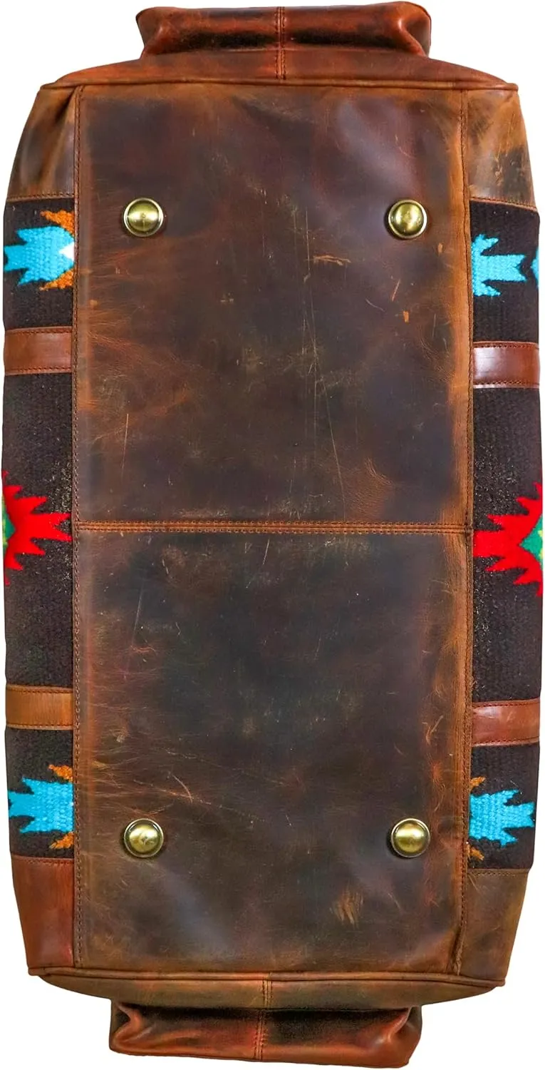 Handmade Duffle Bag leather heavy duty Airplane Overnight Luggage Carry On Unisex Travel Rug Bag Wollen Bag Gift for His/Her 20 x 10 x 10 inches. (Rug Duffle Bag Design_05)