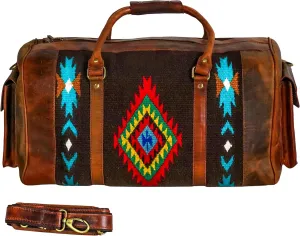 Handmade Duffle Bag leather heavy duty Airplane Overnight Luggage Carry On Unisex Travel Rug Bag Wollen Bag Gift for His/Her 20 x 10 x 10 inches. (Rug Duffle Bag Design_05)