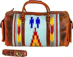 Handmade Duffle Bag leather heavy duty Gym Sports Airplane Overnight Luggage Carry On Unisex Travel Hand Rug Wollen Gift for His/Her (Excluding Shoe Compartment, Rug Duffle Bag ESC_02)