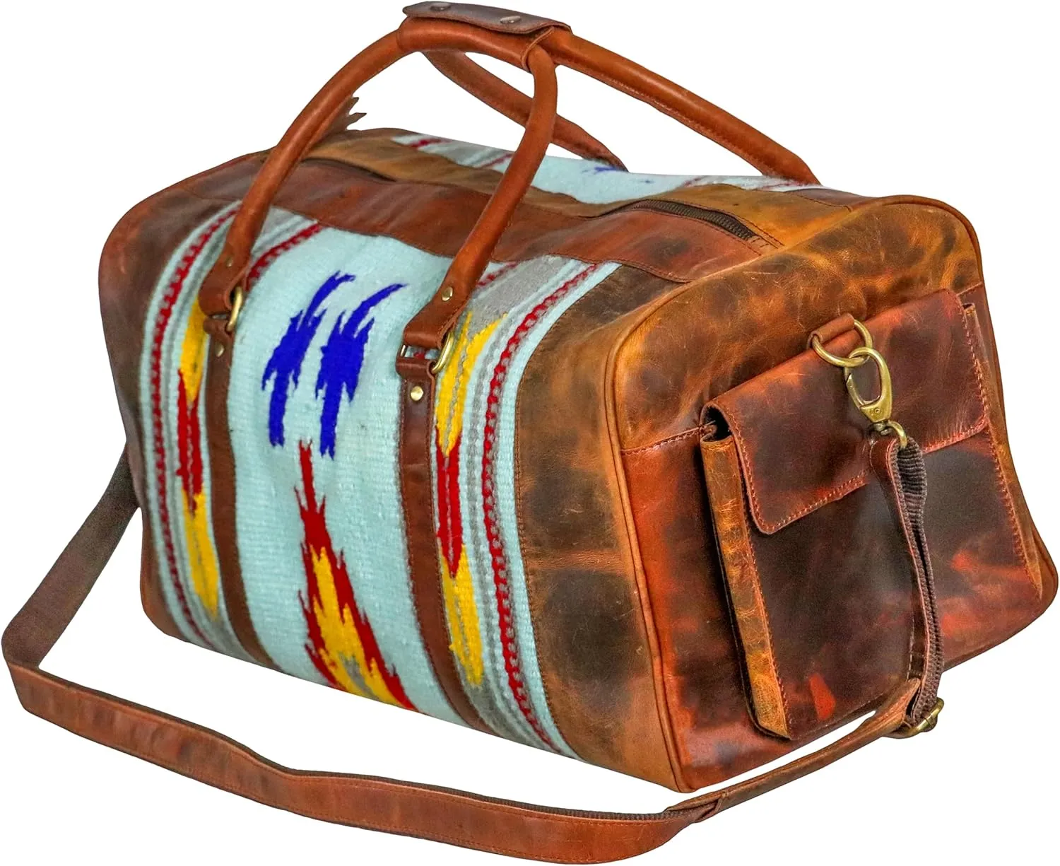 Handmade Duffle Bag leather heavy duty Gym Sports Airplane Overnight Luggage Carry On Unisex Travel Hand Rug Wollen Gift for His/Her (Excluding Shoe Compartment, Rug Duffle Bag ESC_02)