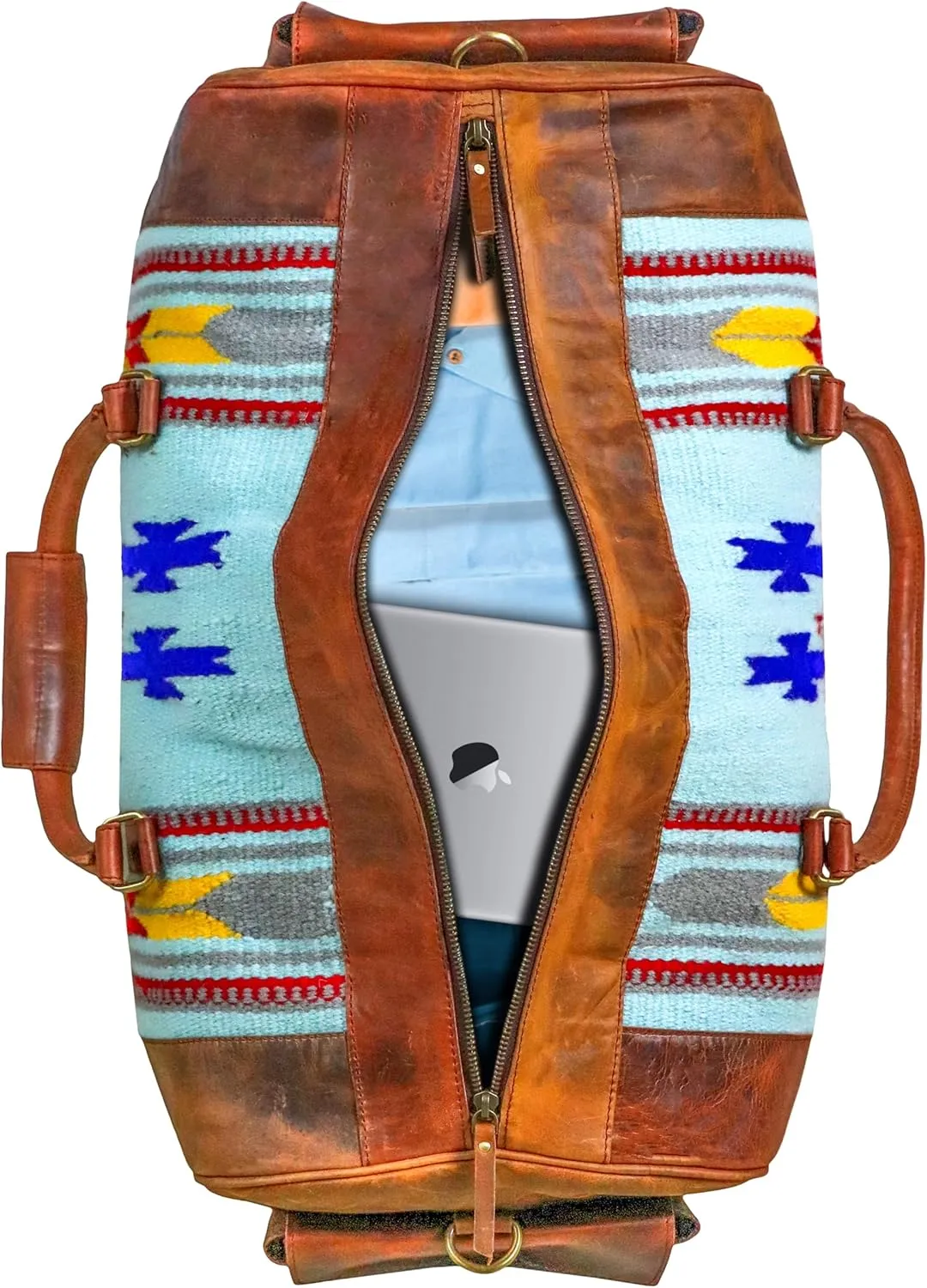 Handmade Duffle Bag leather heavy duty Gym Sports Airplane Overnight Luggage Carry On Unisex Travel Hand Rug Wollen Gift for His/Her (Excluding Shoe Compartment, Rug Duffle Bag ESC_02)