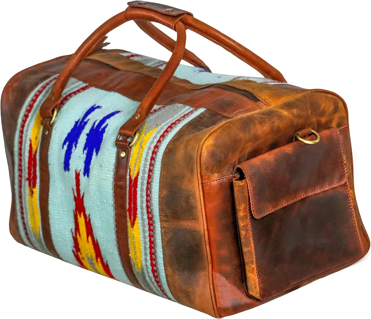 Handmade Duffle Bag leather heavy duty Gym Sports Airplane Overnight Luggage Carry On Unisex Travel Hand Rug Wollen Gift for His/Her (Excluding Shoe Compartment, Rug Duffle Bag ESC_02)