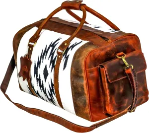 Handmade Premium Duffle Bag leather heavy duty Gym Sports Airplane Overnight Luggage Carry On Unisex Travel Hand woven Rug Bag Natural Wollen Hand weaved Bag Gift for His/Her