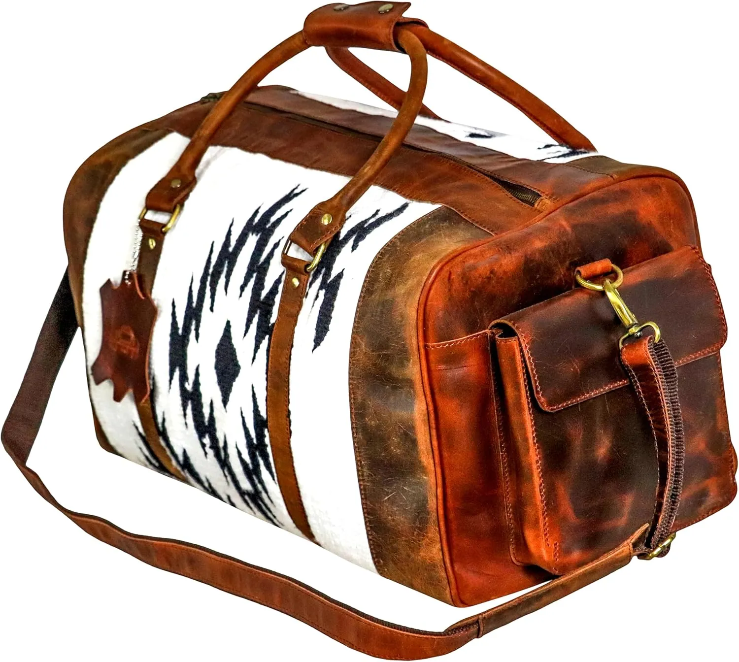 Handmade Premium Duffle Bag leather heavy duty Gym Sports Airplane Overnight Luggage Carry On Unisex Travel Hand woven Rug Bag Natural Wollen Hand weaved Bag Gift for His/Her