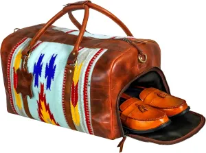Handmade Premium Duffle Bag leather heavy duty Gym Sports Airplane Overnight Luggage Carry On Unisex Travel Hand woven Rug Bag Wollen Bag Gift for His/Her_04