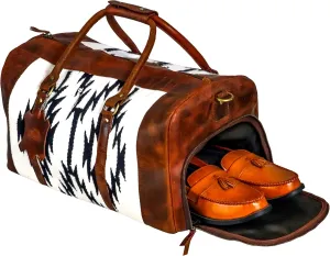 Handmade Premium Duffle Bag leather heavy duty Gym Sports Airplane Overnight Luggage Carry On Unisex Travel woven Rug Bag Wollen Bag Gift for His/Her (RUG DUFFLE BAG ARTICLE_01)
