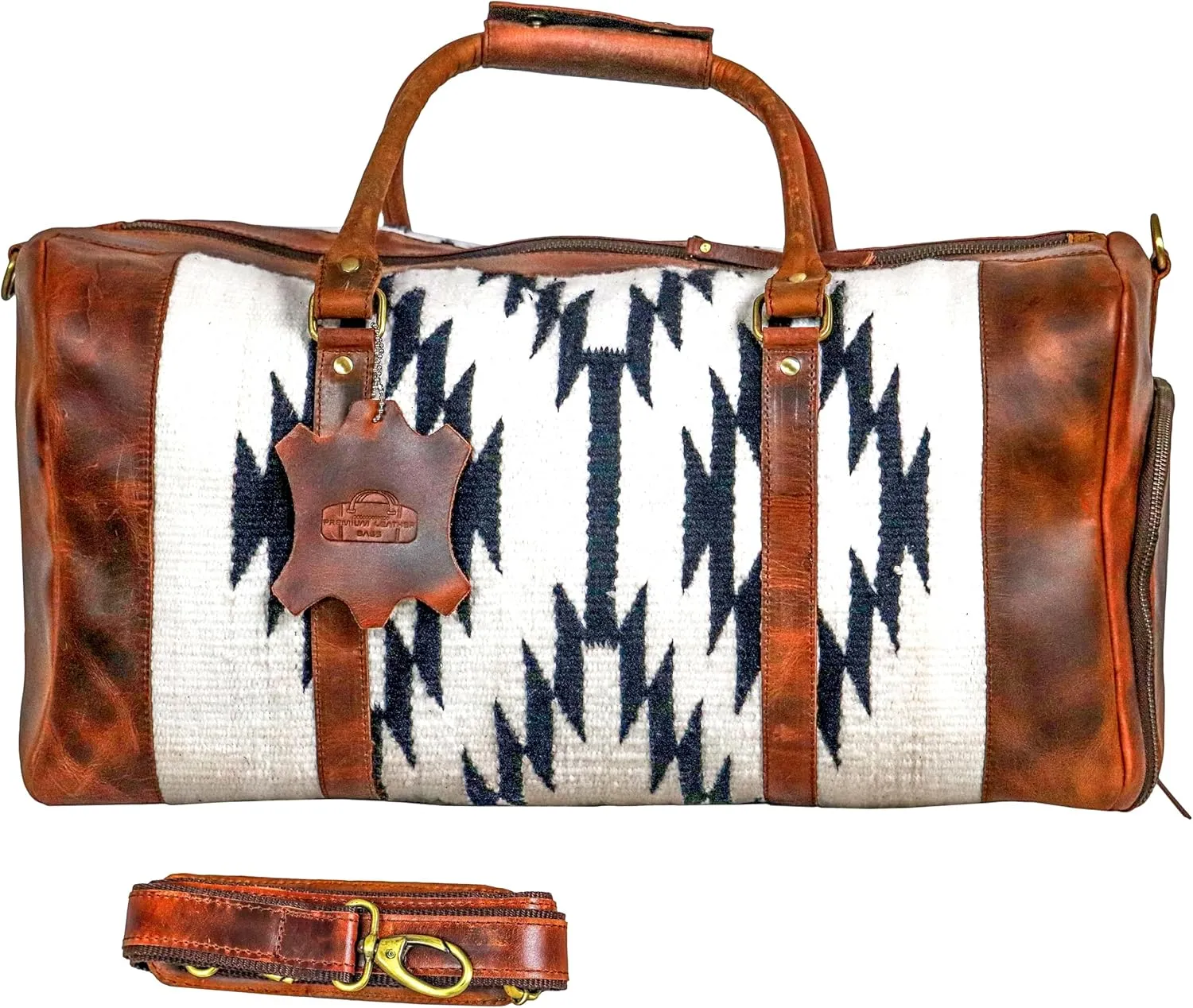 Handmade Premium Duffle Bag leather heavy duty Gym Sports Airplane Overnight Luggage Carry On Unisex Travel woven Rug Bag Wollen Bag Gift for His/Her (RUG DUFFLE BAG ARTICLE_01)