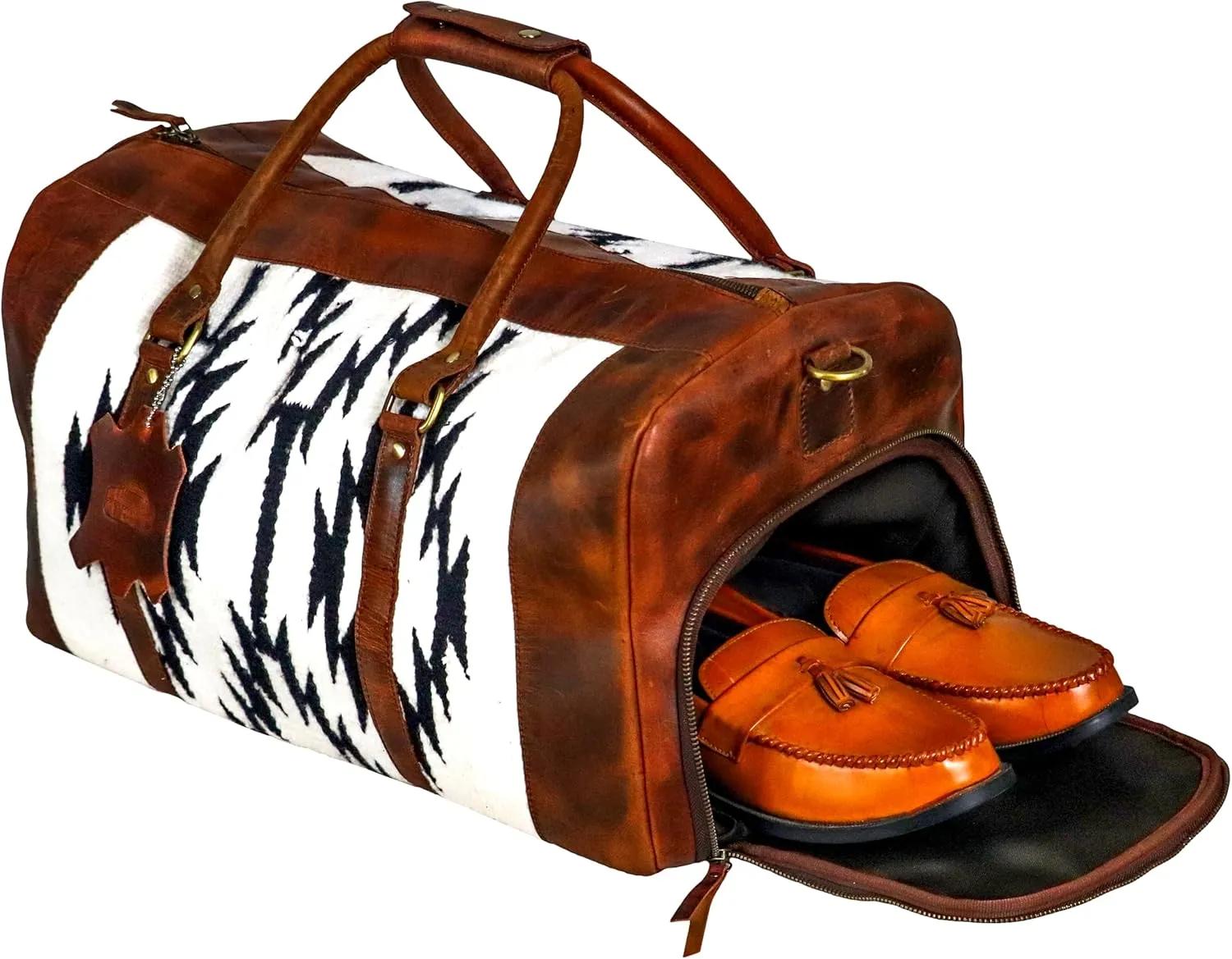 Handmade Premium Duffle Bag leather heavy duty Gym Sports Airplane Overnight Luggage Carry On Unisex Travel woven Rug Bag Wollen Bag Gift for His/Her (RUG DUFFLE BAG ARTICLE_01)
