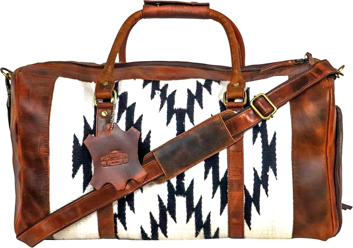 Handmade Premium Duffle Bag leather heavy duty Gym Sports Airplane Overnight Luggage Carry On Unisex Travel woven Rug Bag Wollen Bag Gift for His/Her (RUG DUFFLE BAG ARTICLE_01)