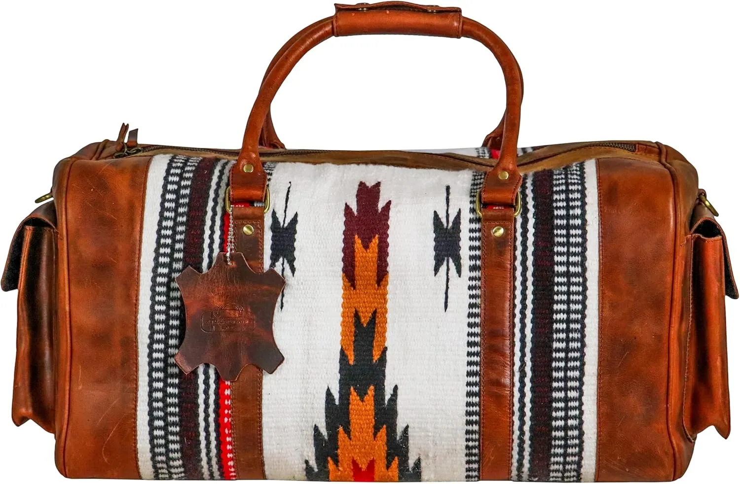Handmade Premium Duffle Bag leather heavy duty Gym Sports Airplane Overnight Luggage Carry On Unisex Travel woven Rug Bag Wollen Bag Gift for His/Her (RUG DUFFLE BAG DESIGN_02)