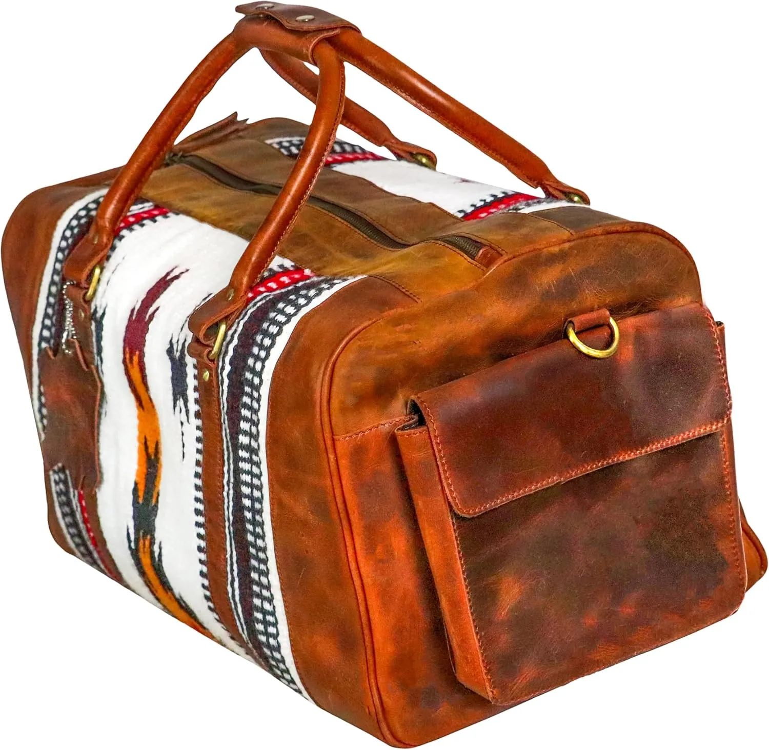 Handmade Premium Duffle Bag leather heavy duty Gym Sports Airplane Overnight Luggage Carry On Unisex Travel woven Rug Bag Wollen Bag Gift for His/Her (RUG DUFFLE BAG DESIGN_02)