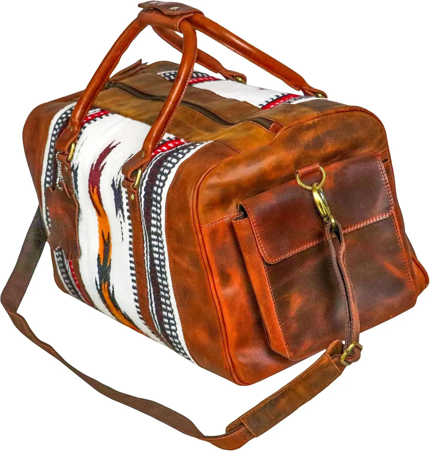 Handmade Premium Duffle Bag leather heavy duty Gym Sports Airplane Overnight Luggage Carry On Unisex Travel woven Rug Bag Wollen Bag Gift for His/Her (RUG DUFFLE BAG DESIGN_02)