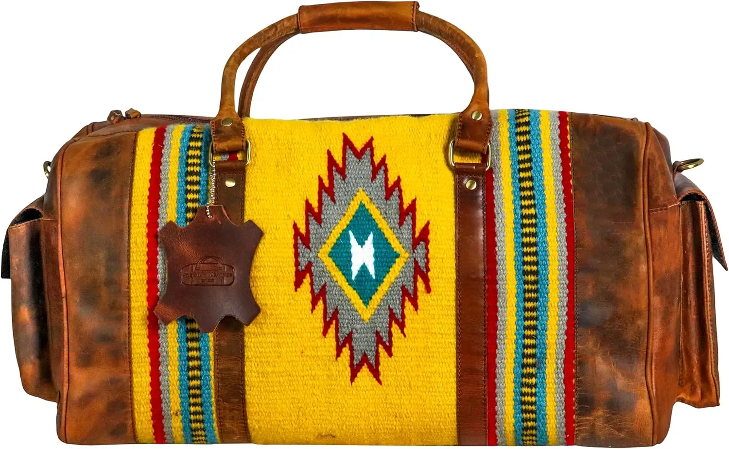 Handmade Premium Duffle Bag leather heavy duty Gym Sports Airplane Overnight Luggage Carry On Unisex Travel woven Rug Bag Wollen Hand Bag Gift for His/Her (RUG DUFFLE BAG DESIGN_02)