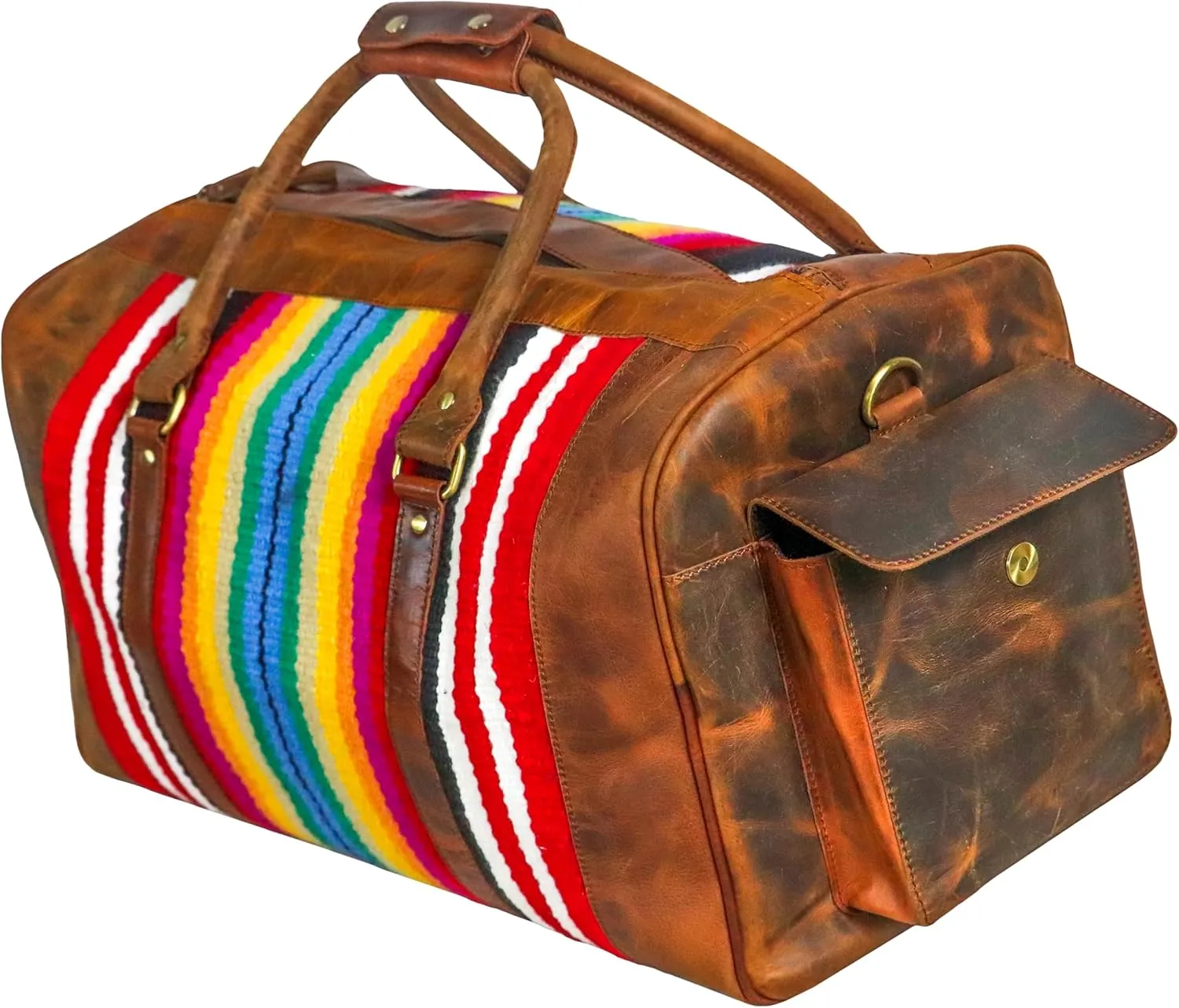 Handmade Premium Duffle Bag leather heavy duty Gym Sports Airplane Overnight Luggage Carry On Unisex Travel woven Rug Bag Wollen Hand Bag Gift for His/Her (Rug Duffle Bag Module_01)