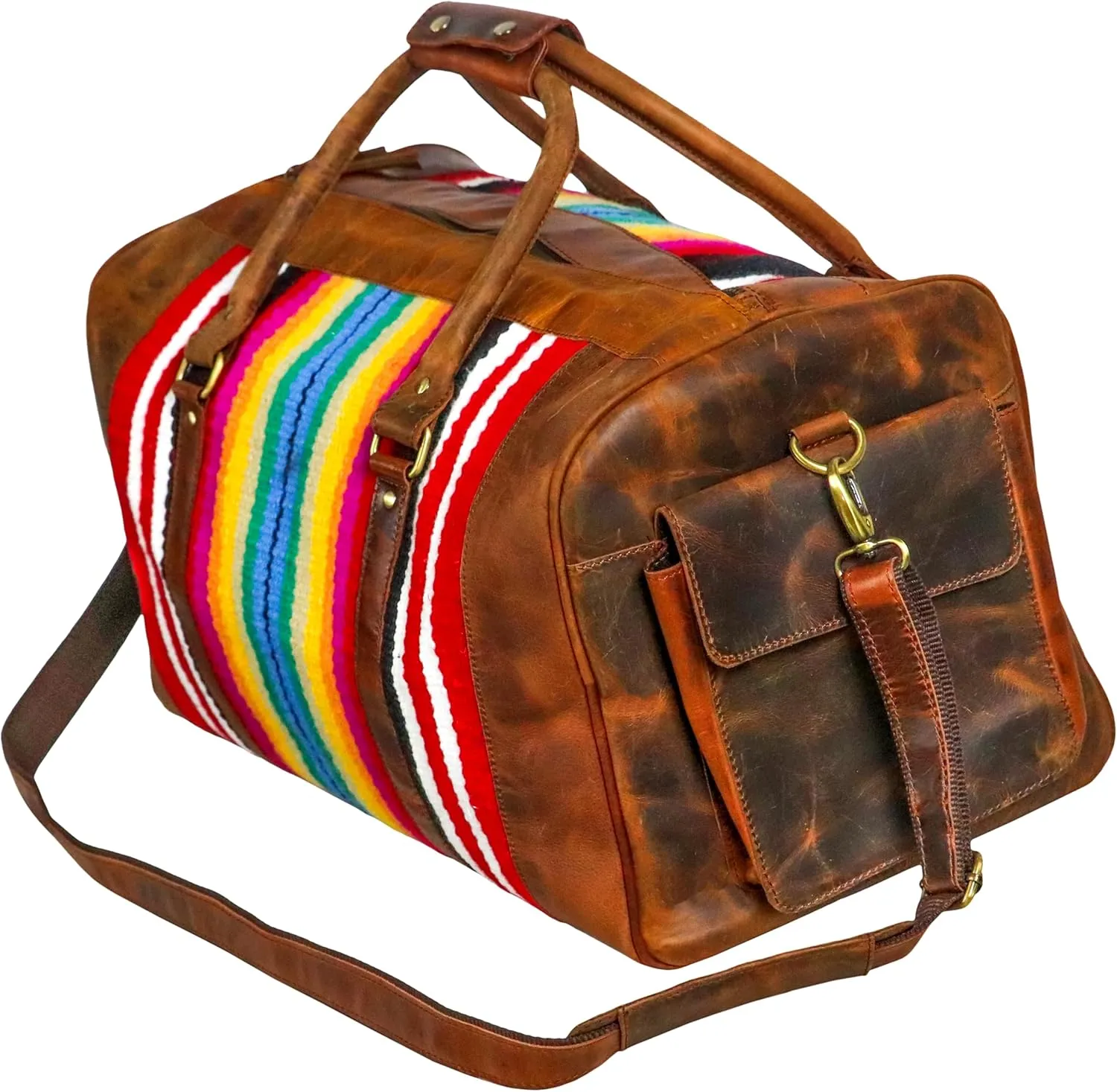 Handmade Premium Duffle Bag leather heavy duty Gym Sports Airplane Overnight Luggage Carry On Unisex Travel woven Rug Bag Wollen Hand Bag Gift for His/Her (Rug Duffle Bag Module_01)