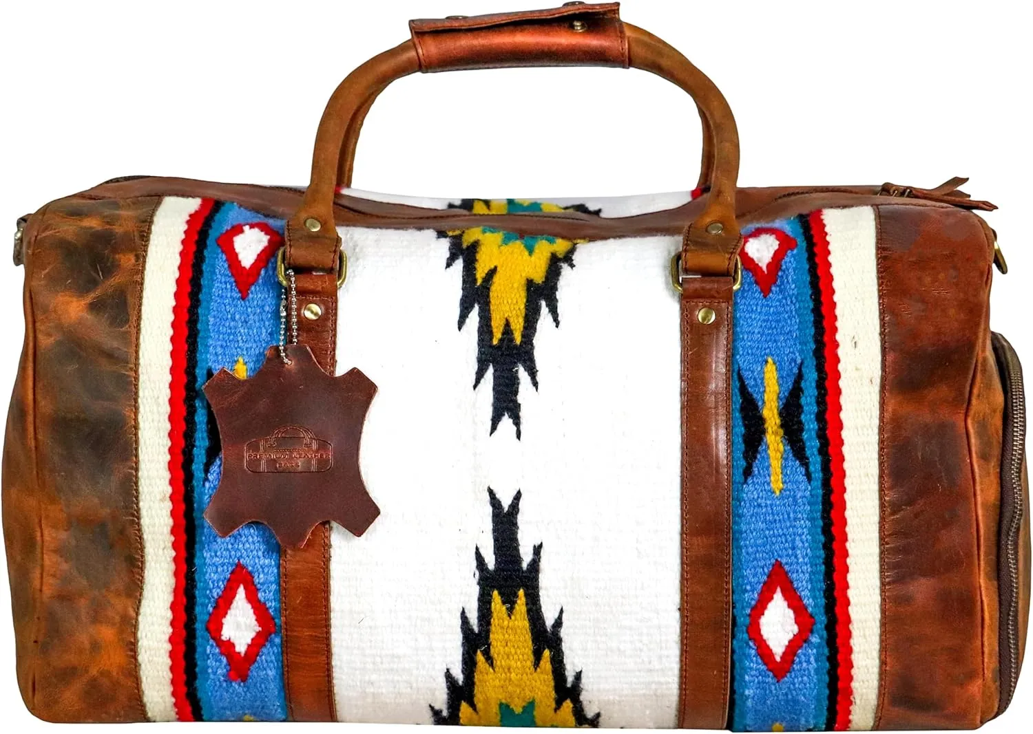 Handmade Premium Duffle Bag leather heavy duty Gym Sports Airplane Overnight Luggage Carry On Unisex Travel woven Rug Bag Wollen Hand Bag Gift for His/Her (Rug Duffle Bag Module_03)