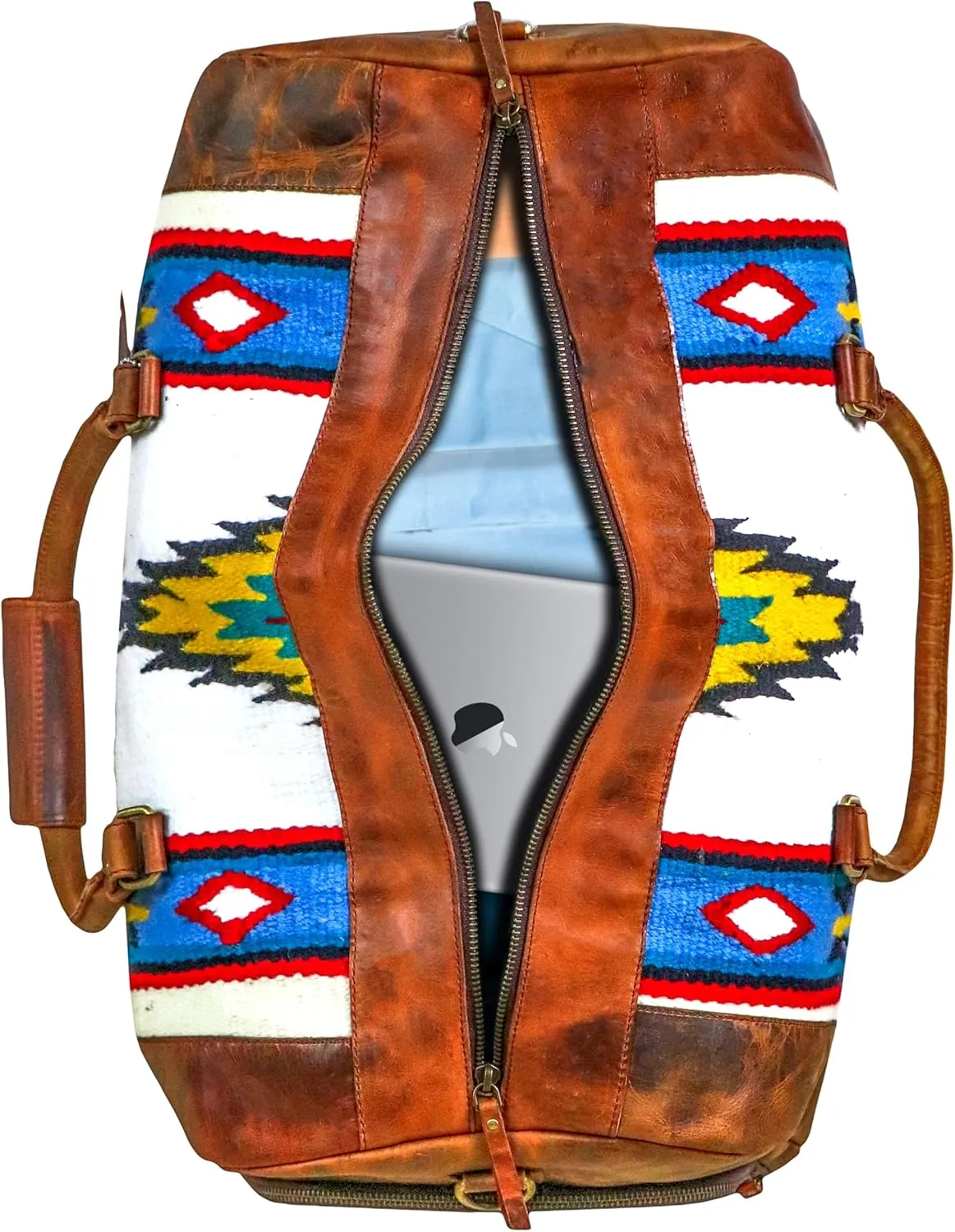 Handmade Premium Duffle Bag leather heavy duty Gym Sports Airplane Overnight Luggage Carry On Unisex Travel woven Rug Bag Wollen Hand Bag Gift for His/Her (Rug Duffle Bag Module_03)