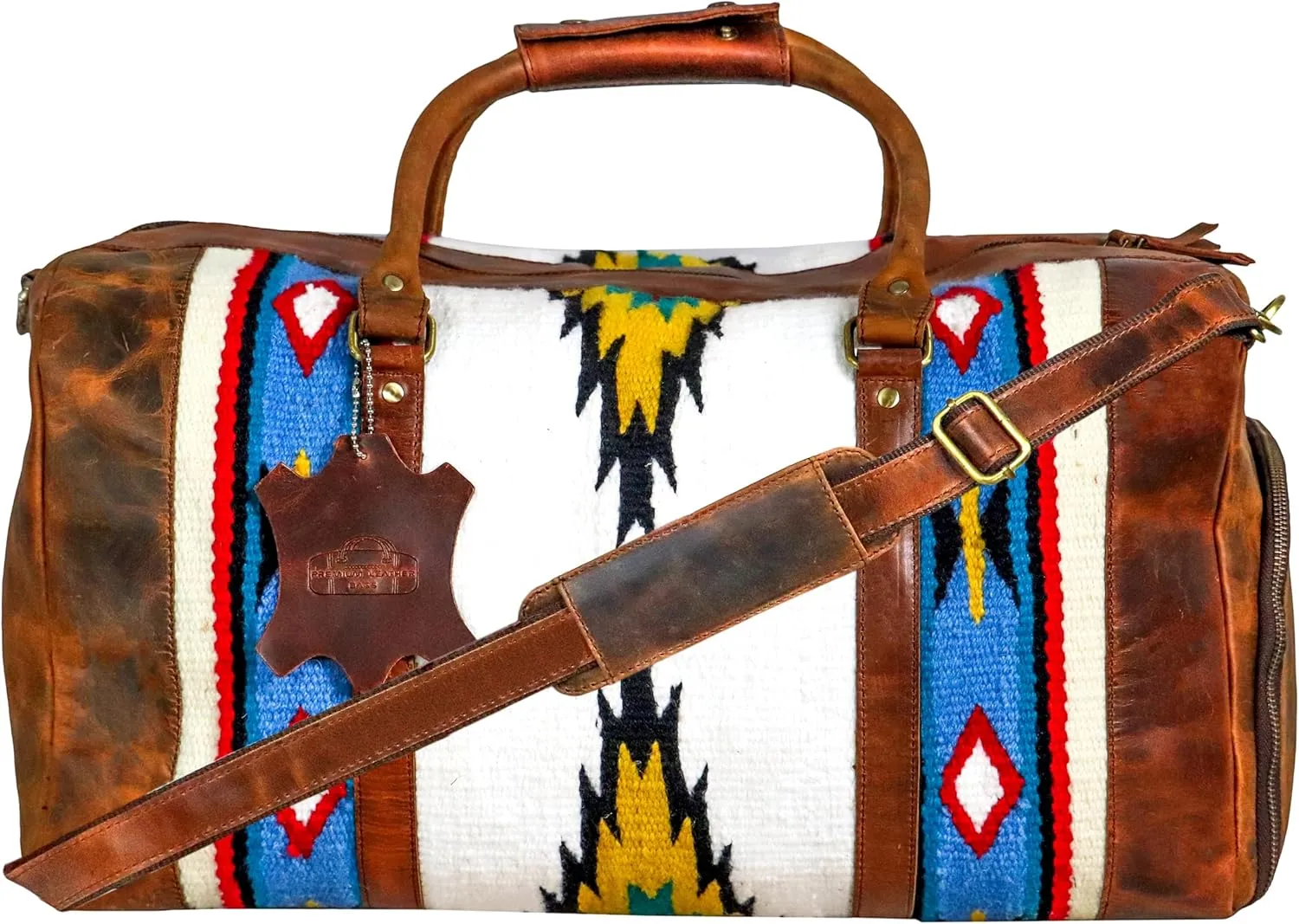 Handmade Premium Duffle Bag leather heavy duty Gym Sports Airplane Overnight Luggage Carry On Unisex Travel woven Rug Bag Wollen Hand Bag Gift for His/Her (Rug Duffle Bag Module_03)
