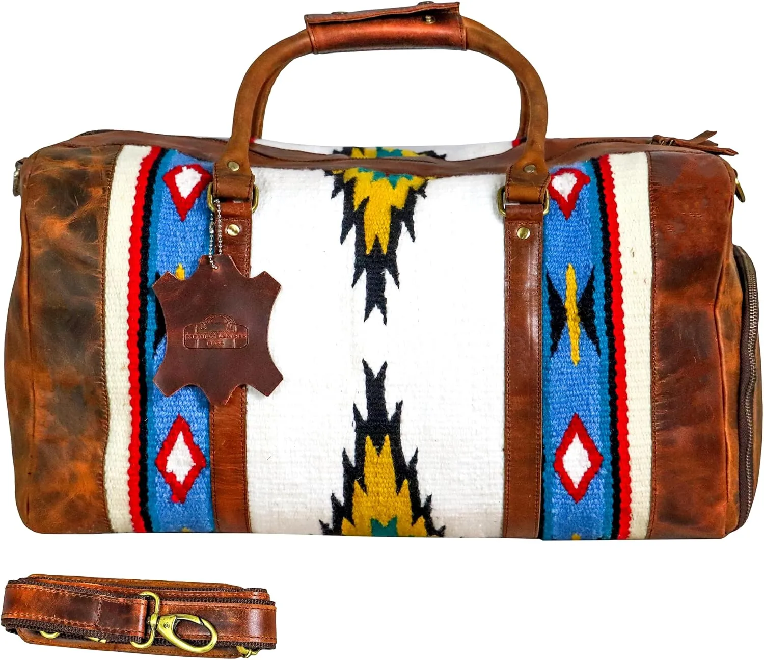 Handmade Premium Duffle Bag leather heavy duty Gym Sports Airplane Overnight Luggage Carry On Unisex Travel woven Rug Bag Wollen Hand Bag Gift for His/Her (Rug Duffle Bag Module_03)