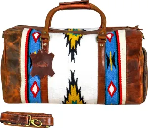 Handmade Premium Duffle Bag leather heavy duty Gym Sports Airplane Overnight Luggage Carry On Unisex Travel woven Rug Bag Wollen Hand Bag Gift for His/Her (Rug Duffle Bag Module_03)