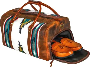 Handmade Premium Duffle Bag leather heavy duty Gym Sports Airplane Overnight Luggage Carry On Unisex Travel woven Rug Bag Wollen Hand Bag Gift for His/Her (RUG DUFFLE BAG MODULE_06)