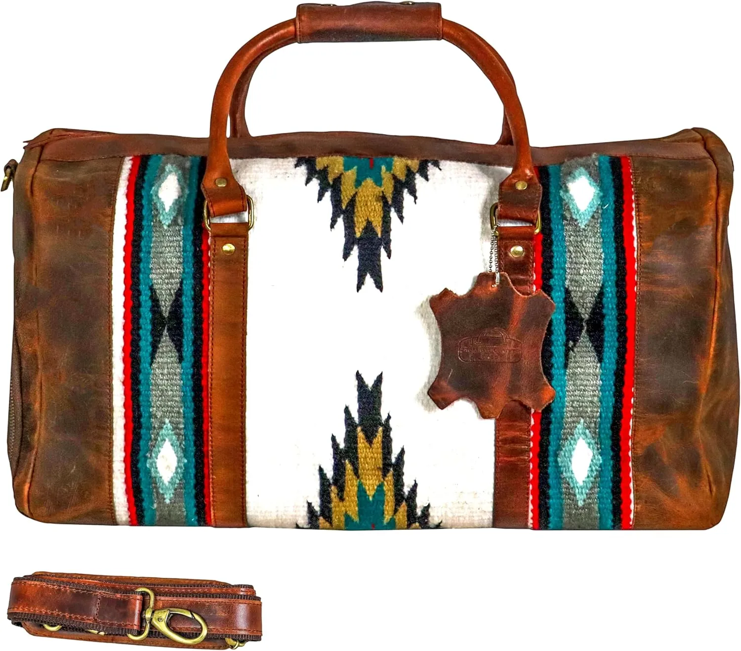Handmade Premium Duffle Bag leather heavy duty Gym Sports Airplane Overnight Luggage Carry On Unisex Travel woven Rug Bag Wollen Hand Bag Gift for His/Her (RUG DUFFLE BAG MODULE_06)