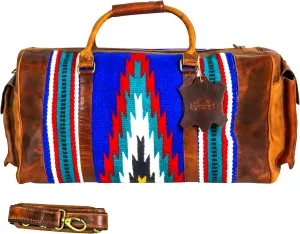 Handmade Premium Duffle Bag leather heavy duty Gym Sports Airplane Overnight Luggage Carry On Unisex Travel woven Rug Bag Wollen Hand Bag Gift for His/Her (RUG DUFFLE BAG STYLE_15)