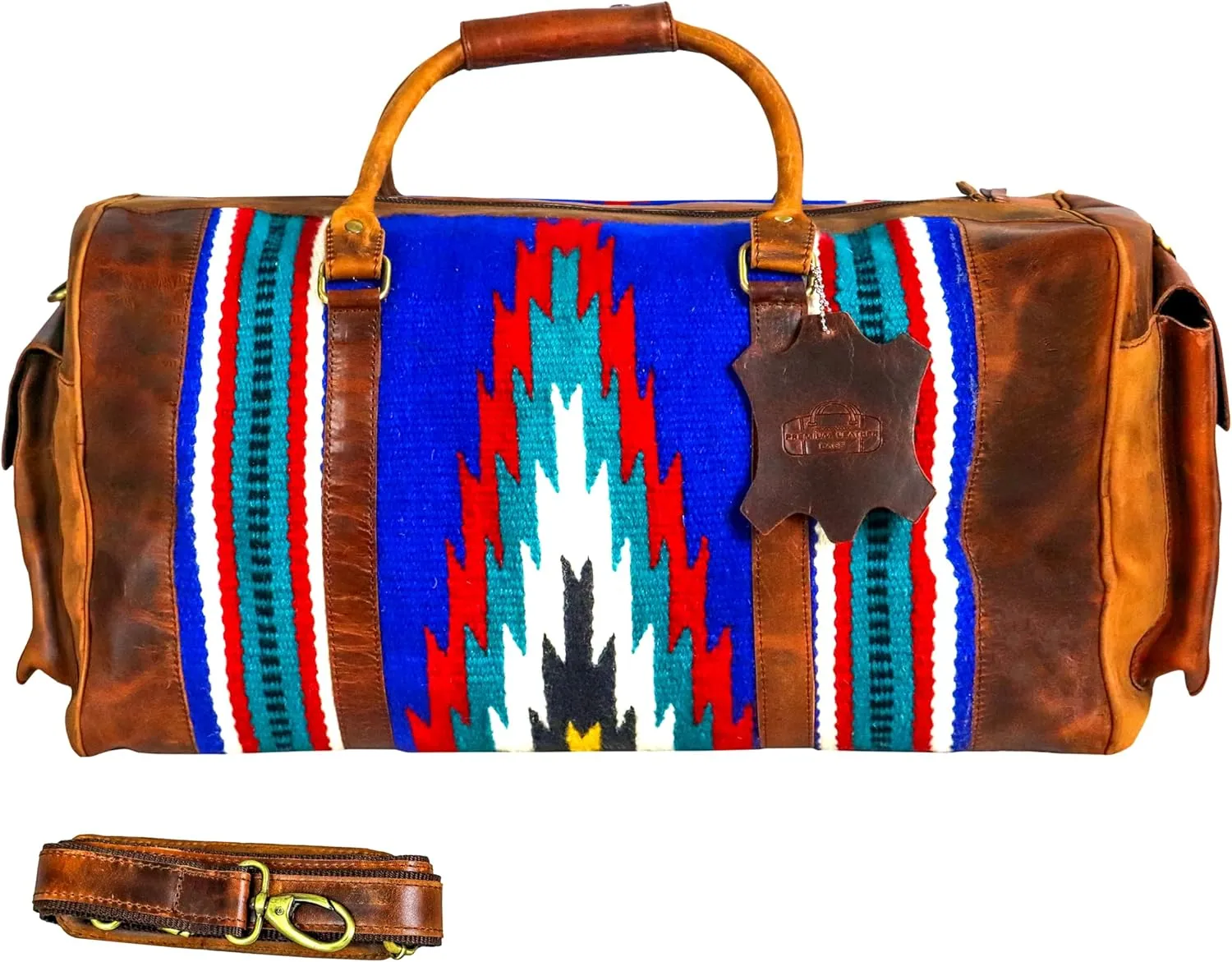 Handmade Premium Duffle Bag leather heavy duty Gym Sports Airplane Overnight Luggage Carry On Unisex Travel woven Rug Bag Wollen Hand Bag Gift for His/Her (RUG DUFFLE BAG STYLE_15)