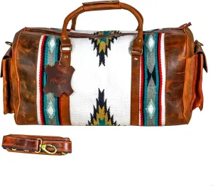 Handmade Premium Duffle Bag leather heavy duty Gym Sports Airplane Overnight Luggage Carry On Unisex Travel woven Rug Bag Wollen Hand Bag Gift for His/Her_07