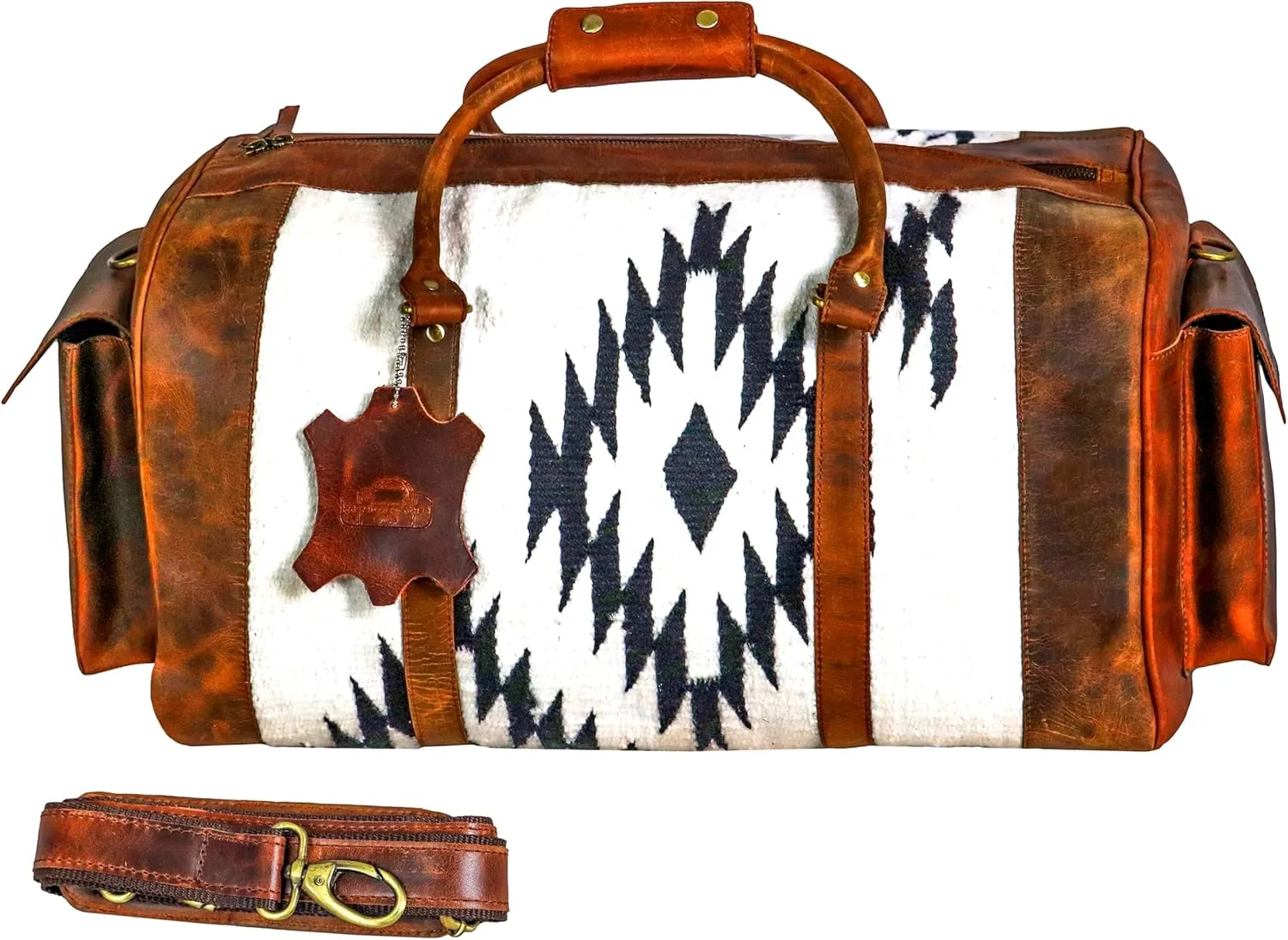 Handmade Premium Duffle Bag leather heavy duty Gym Sports Airplane Overnight Luggage Carry On Unisex Travel woven Rug Bag Wollen Hand Bag Gift for His/Her_10