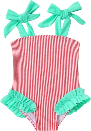 Happy Town Toddler Swimsuit Girl Solid Color Stripe One-Piece Baby Bathing Suits