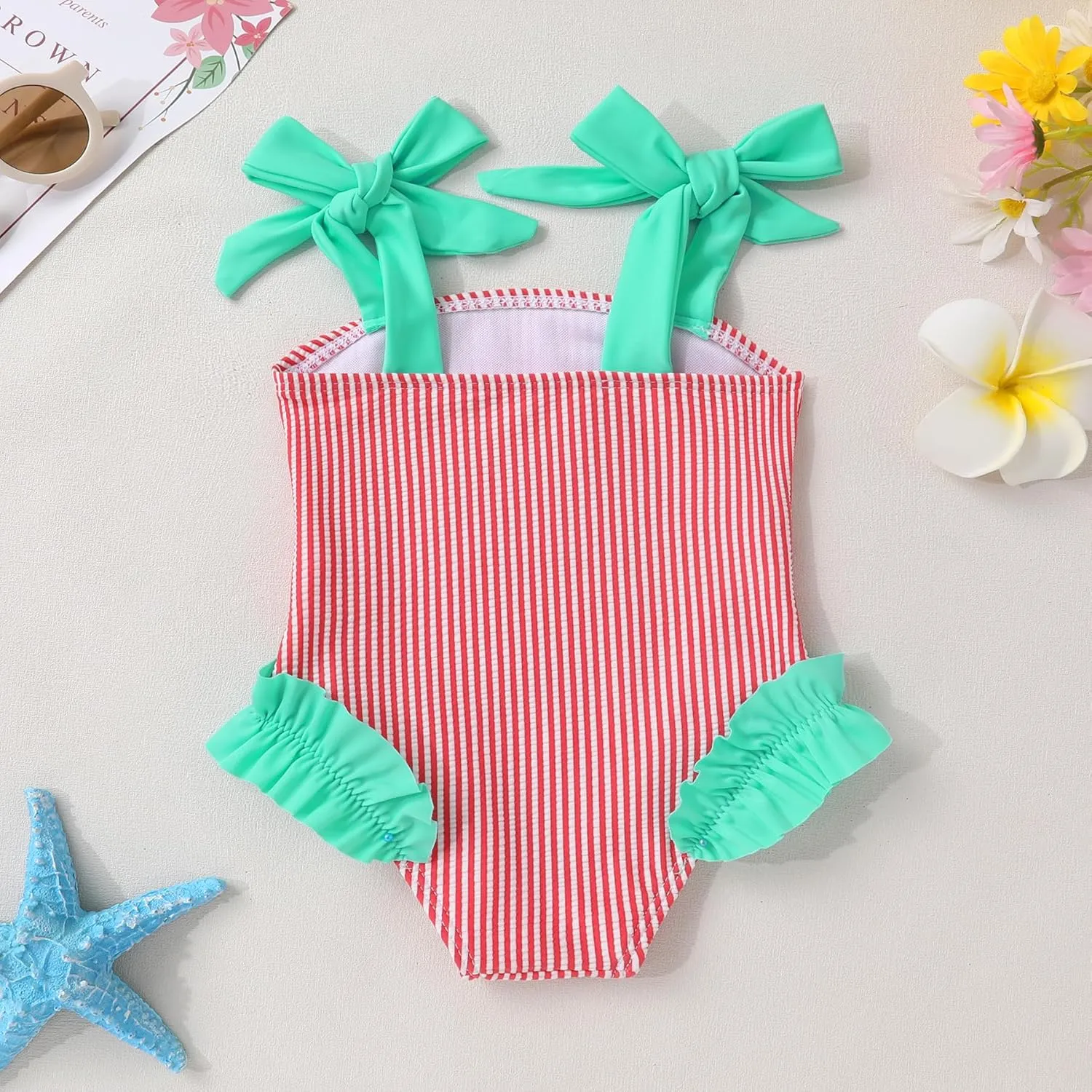 Happy Town Toddler Swimsuit Girl Solid Color Stripe One-Piece Baby Bathing Suits