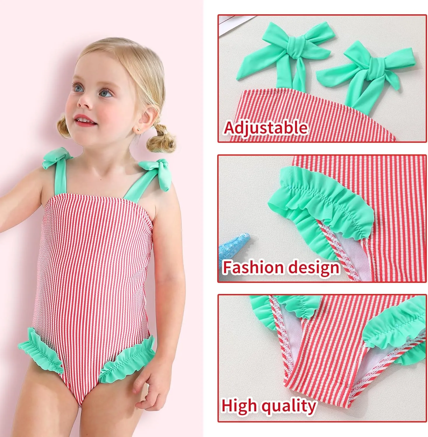 Happy Town Toddler Swimsuit Girl Solid Color Stripe One-Piece Baby Bathing Suits