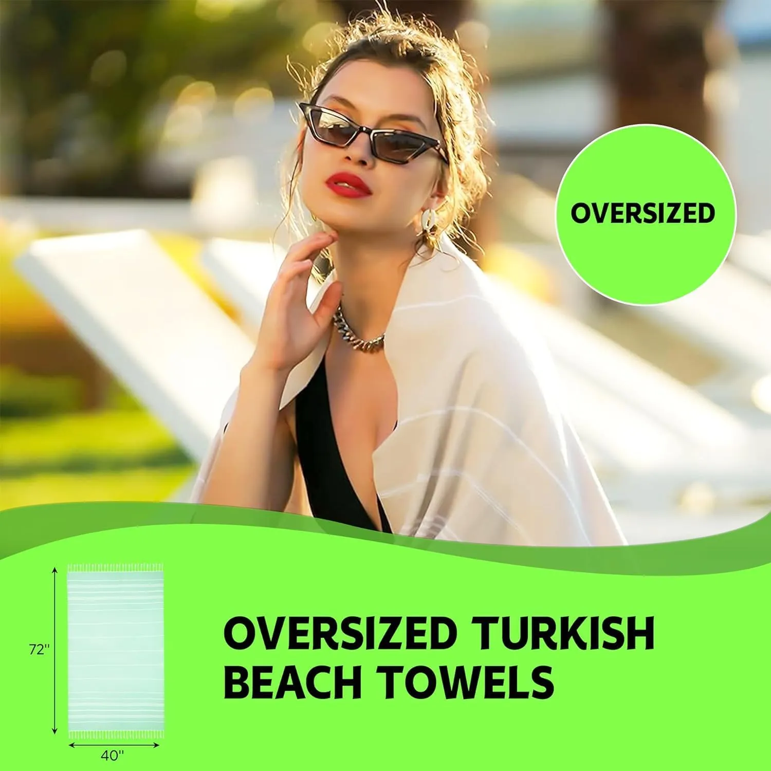 HAVLULAND Turkish Beach Towels Oversized -100% Turkish Cotton Super Soft Lightweight - Absorbent and Quick Drying Bath Towel - Sand Free Beach Towel - Turkish Towels for Adults (Aquamarine, 6 Pack)