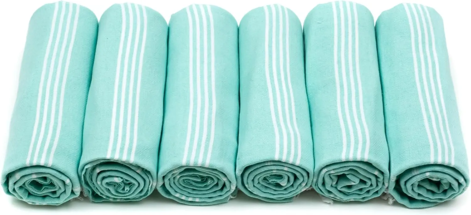 HAVLULAND Turkish Beach Towels Oversized -100% Turkish Cotton Super Soft Lightweight - Absorbent and Quick Drying Bath Towel - Sand Free Beach Towel - Turkish Towels for Adults (Aquamarine, 6 Pack)