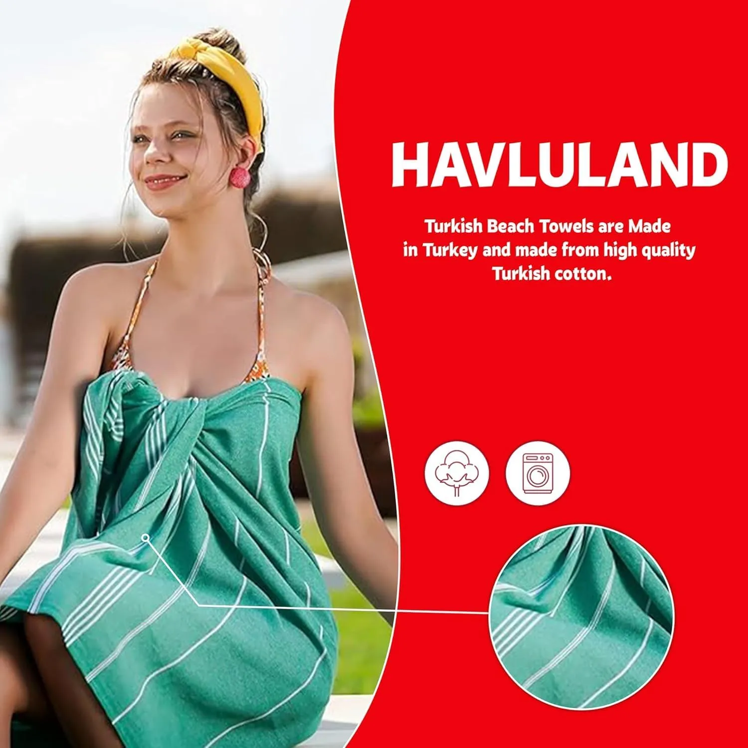 HAVLULAND Turkish Beach Towels Oversized -100% Turkish Cotton Super Soft Lightweight - Absorbent and Quick Drying Bath Towel - Sand Free Beach Towel - Turkish Towels for Adults (Aquamarine, 6 Pack)