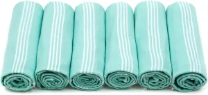 HAVLULAND Turkish Beach Towels Oversized -100% Turkish Cotton Super Soft Lightweight - Absorbent and Quick Drying Bath Towel - Sand Free Beach Towel - Turkish Towels for Adults (Aquamarine, 6 Pack)