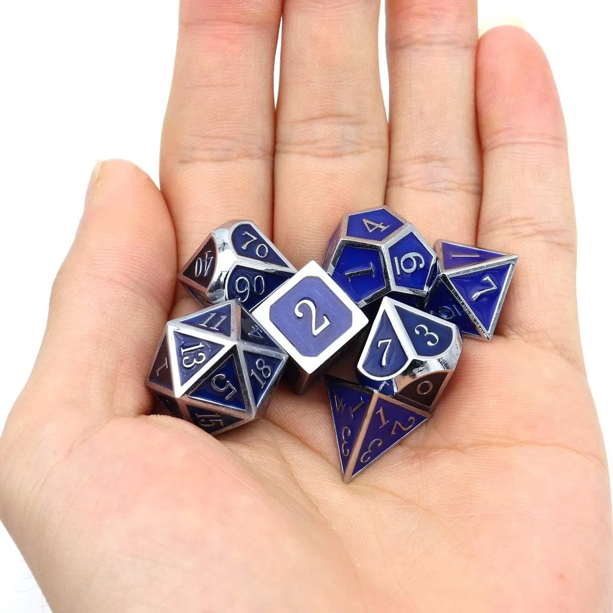 Haxtec Heat Sensitive Metal DND Dice Set Color Changing Metal Dice Temperature Polyhedral D&D Dice for RPG Dungeons and Dragons-Silver Black Blue Shift