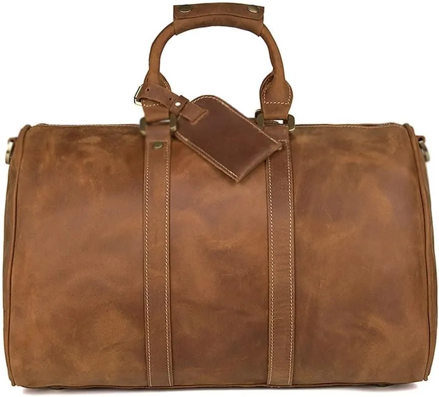 HBJWOV European and American Retro Leather Luggage Bag, Large Capacity Portable Travel Bag, Storage Bag(E)