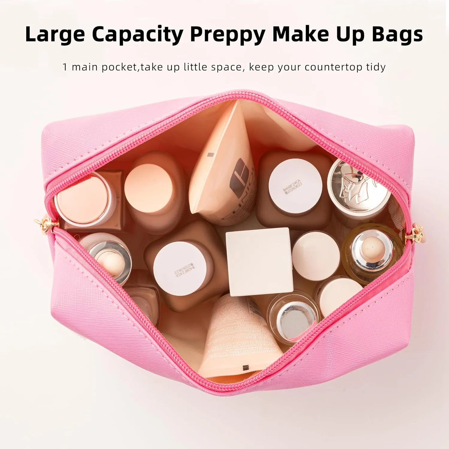HBselect Mothers Day Gifts for Women Preppy Makeup Bag 4 Pcs Travel Toiletry Bag Chenille Letter Patch Makeup Bag Portable Cosmetic Bag for Women PU Leather Waterproof Organizer Make up Bag for Girls