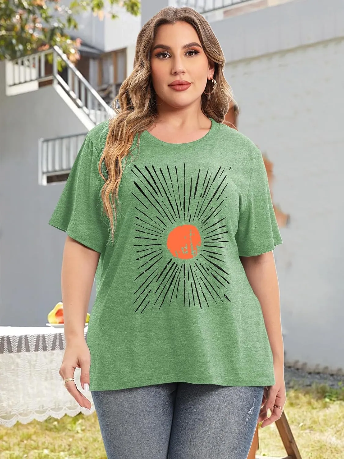 HDLTE Women Plus Size Tops Casual Short Sleeve Graphic Tee Shirts Oversized Tee Tops