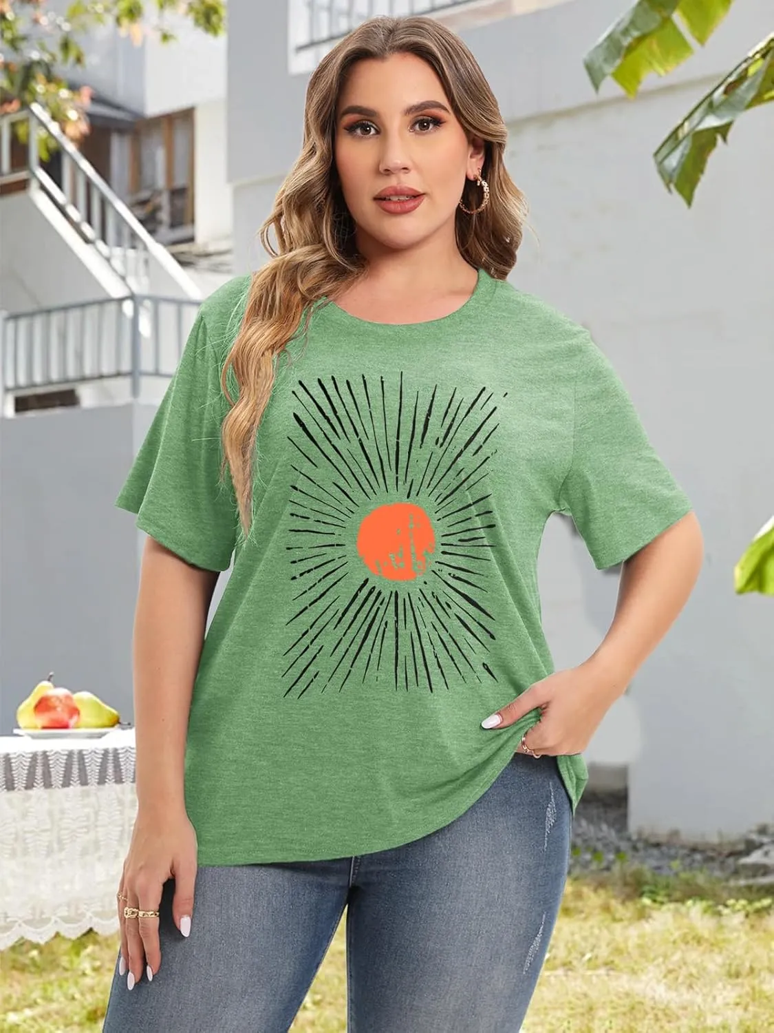 HDLTE Women Plus Size Tops Casual Short Sleeve Graphic Tee Shirts Oversized Tee Tops