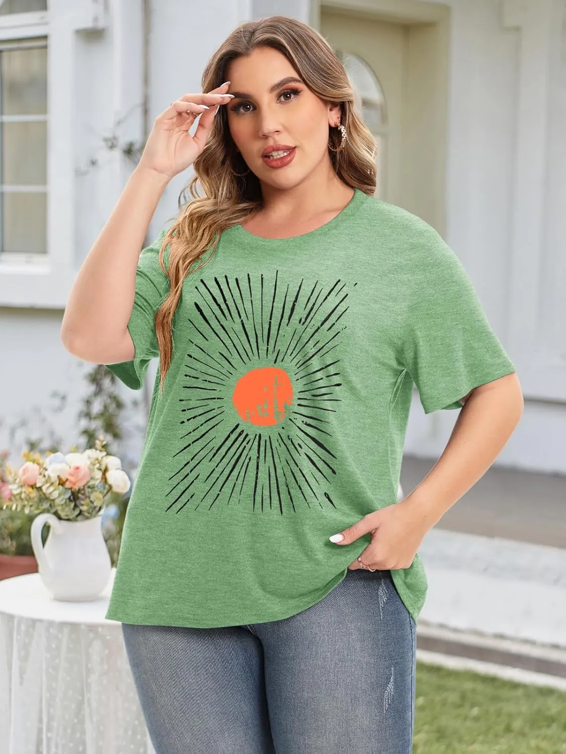 HDLTE Women Plus Size Tops Casual Short Sleeve Graphic Tee Shirts Oversized Tee Tops