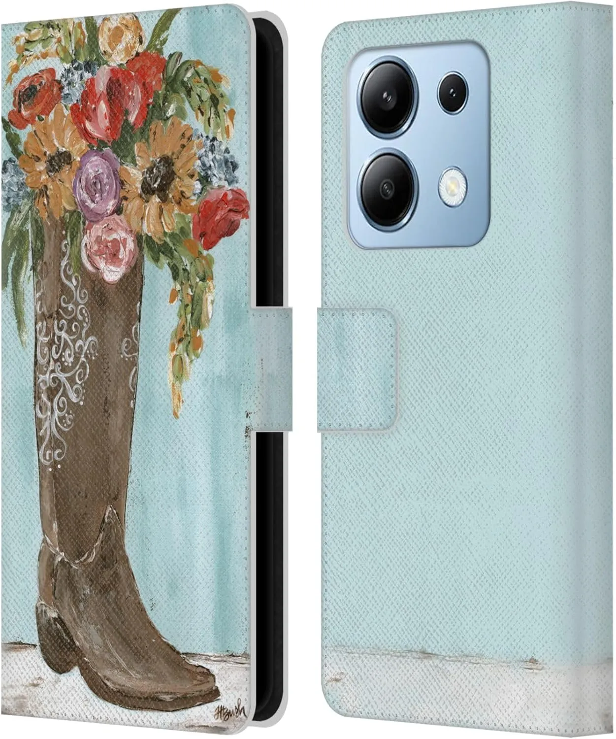 Head Case Designs Officially Licensed Haley Bush Boot Floral Painting Leather Book Wallet Case Cover Compatible with Xiaomi Redmi Note 13/13 Pro 5G