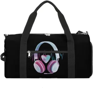 Headphone Heartbeat EKG Sports Gym Bag for Men Women Travel Duffel Bag with Shoulder Strap
