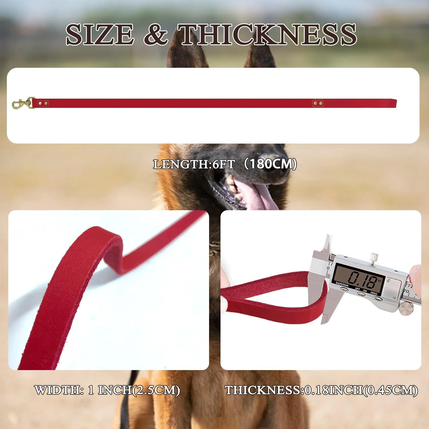 Heavy Duty Leather Dog Leash 6 ft x 1 inch,Strong Double Stitched Genuine Leather Pets Training Leash for Walking,Soft Handle and Durable Lead for Small Medium and Large Dogs Red